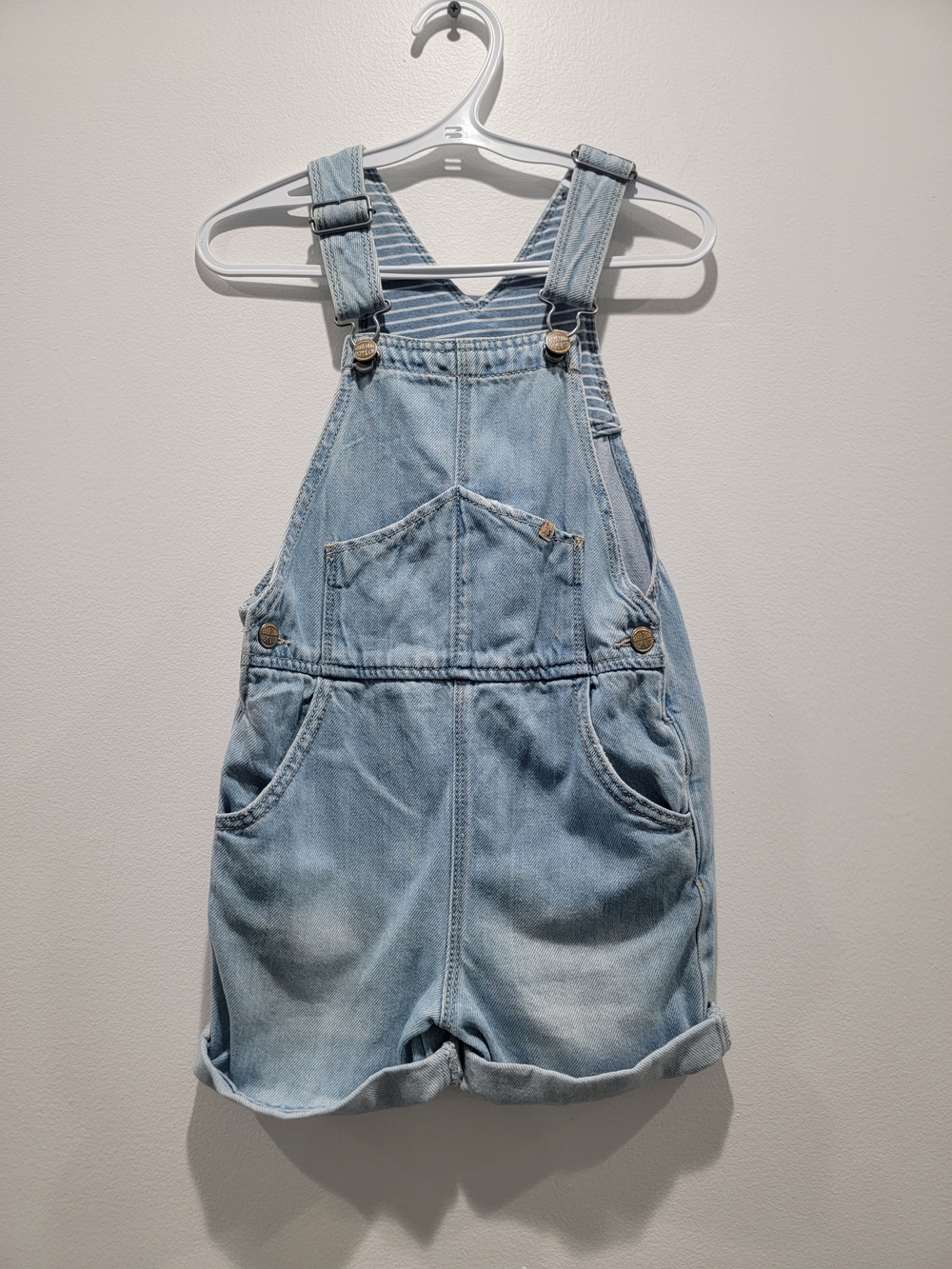 Zara Light Blue Distressed Denim Short Overalls Sz 4-5Y